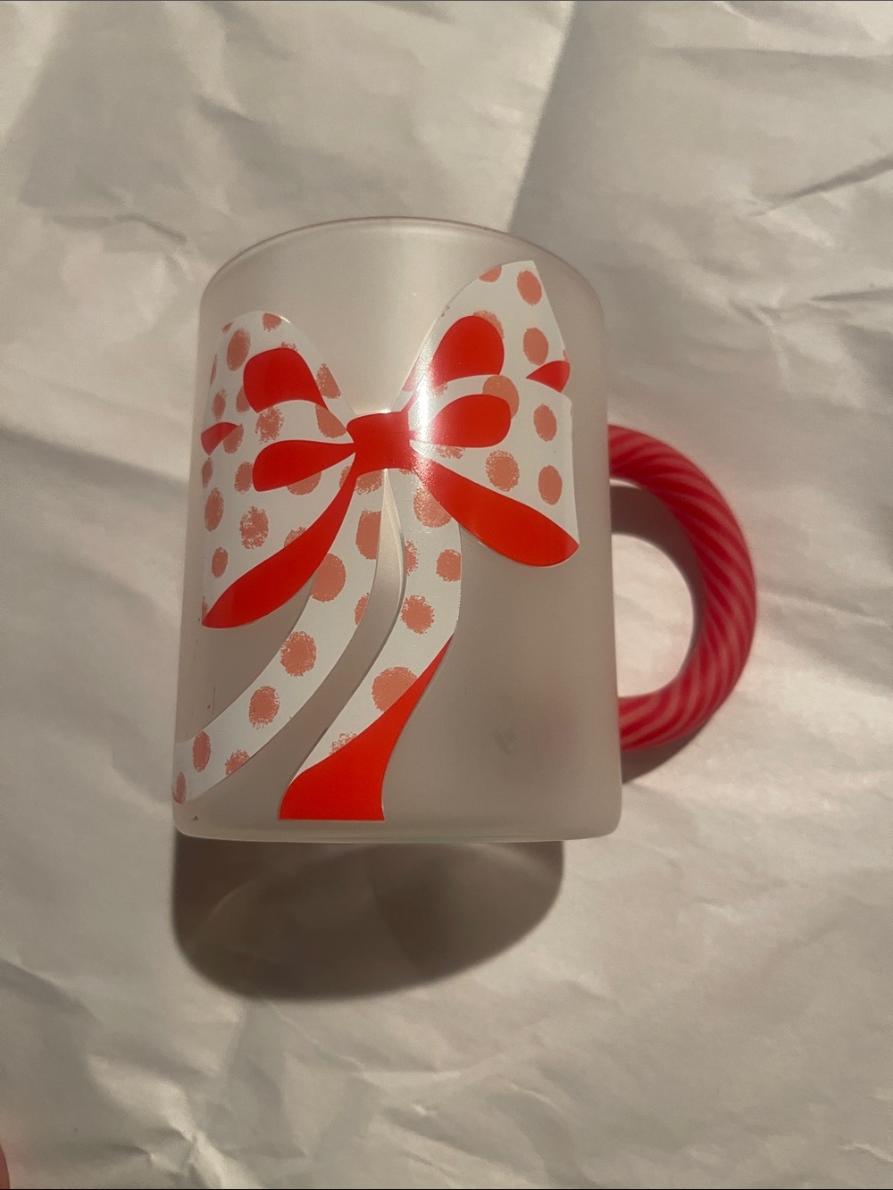 STARBUCKS LATAM Frosted Glass Red Bow Mug